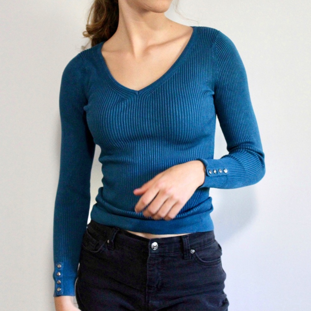 Blue Ribbed Long Sleeve